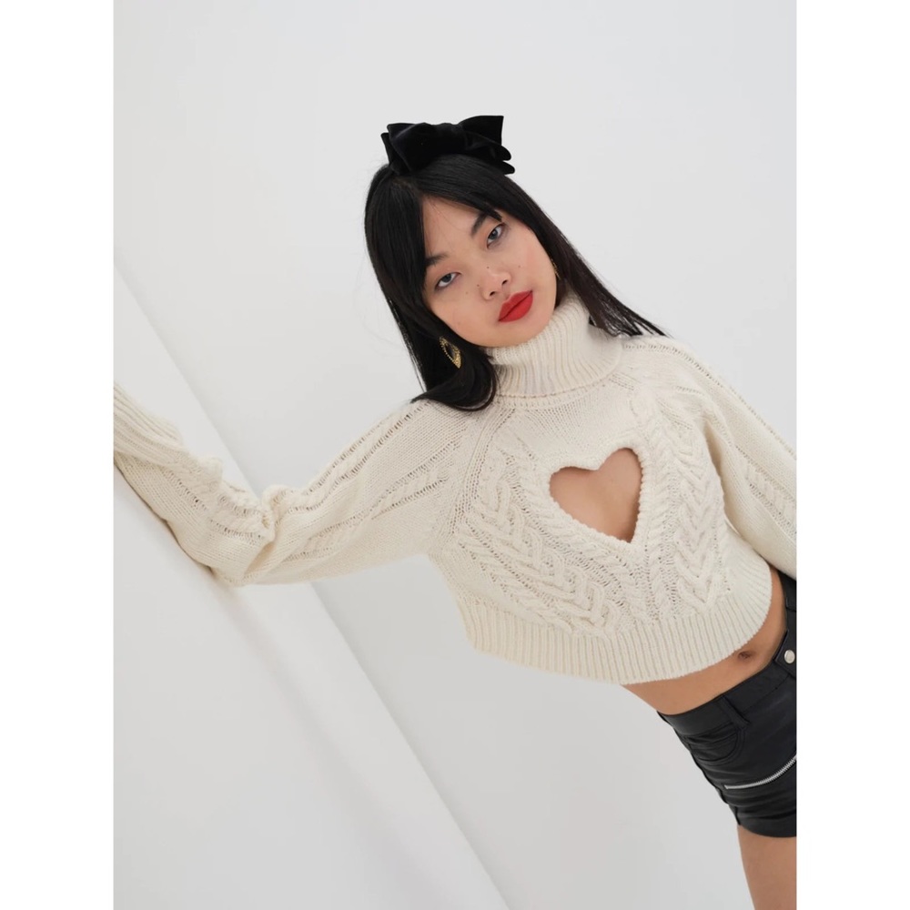 For Love & Lemons Vera Cropped Cut Out Sweater